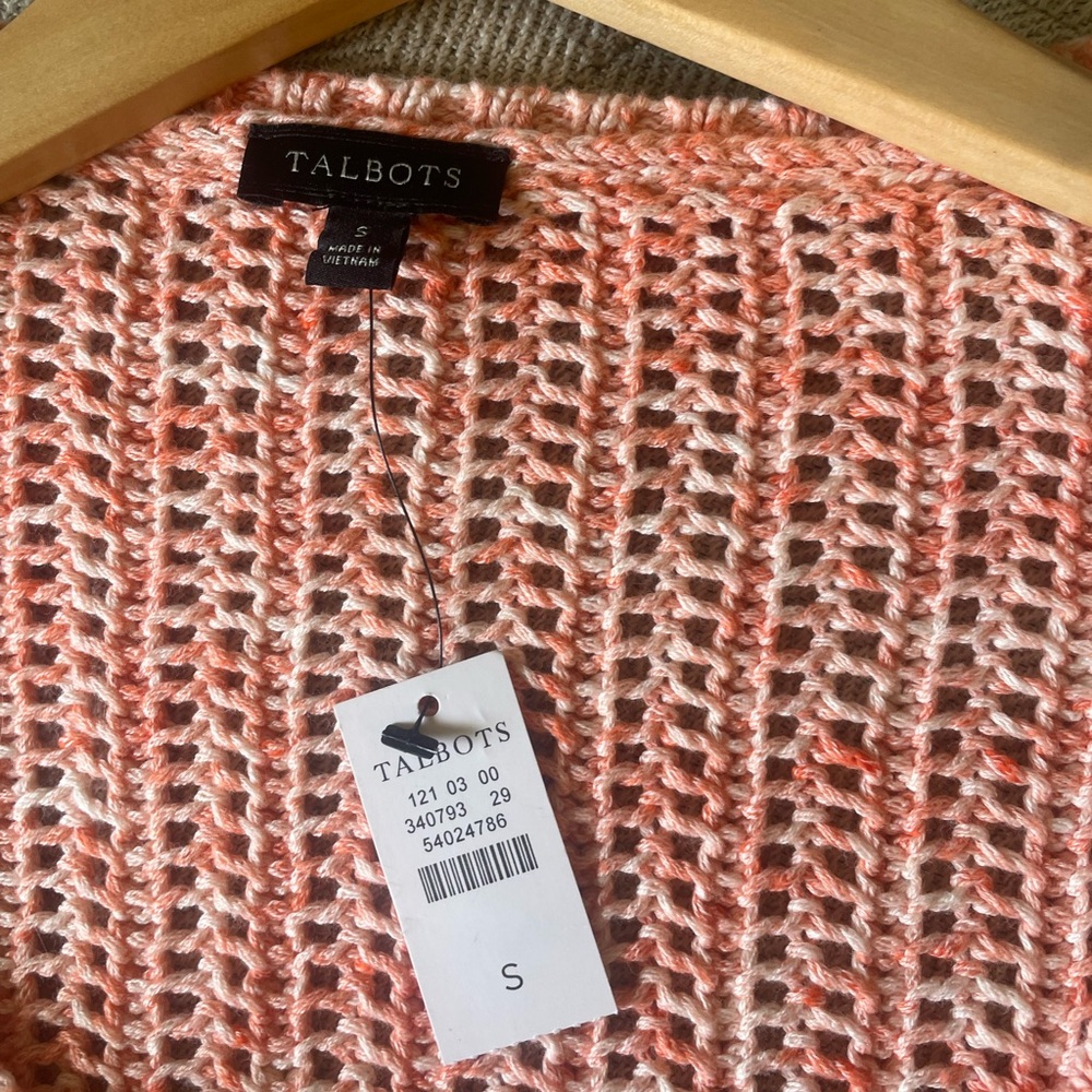 NEW Talbots Small Peach Orange Open Knit Pullover Sweater Cotton Soft Scoop Neck - Picture 8 of 9